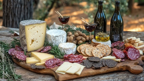 Channel your inner foodie with a picnic spread featuring truffleinfused delicacies gourmet oils and aged cheeses photo