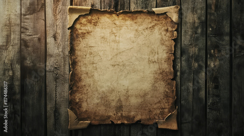 Old western wanted paper poster for reward vector template. Criminal cowboy frame for saloon from sheriff. Grunge distressed parchment with blank photo for bounty notice and search gangster mockup