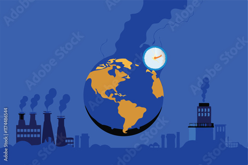 A dramatic illustration depicting the effects of climate change on the planet, showcasing melting glaciers, rising sea levels, and extreme weather events.