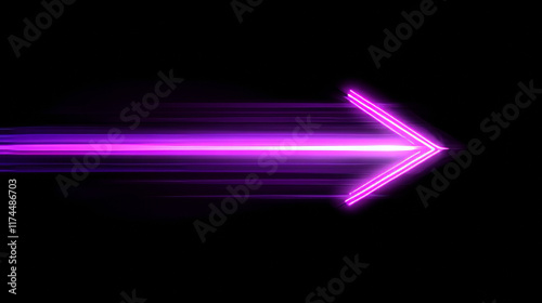 Abstract purple neon light arrow design background. Futuristic banner for modern party with speed laser and led direction graphic. Gamer motion effect bright fluorescent backdrop with violet beam