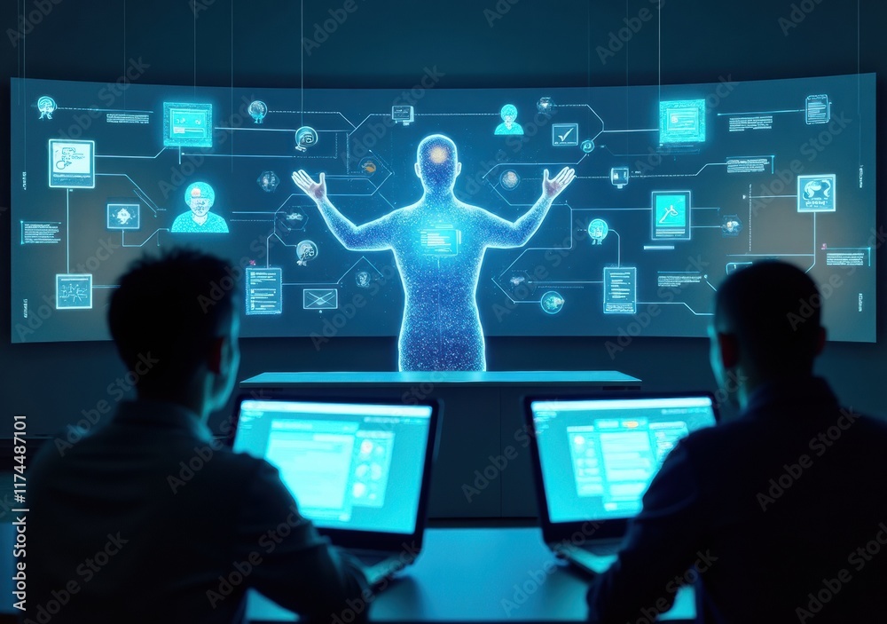 Exploring advanced technology in a futuristic workspace with virtual interactions Exploring advanced technology in a futuristic workspace with virtual interactions