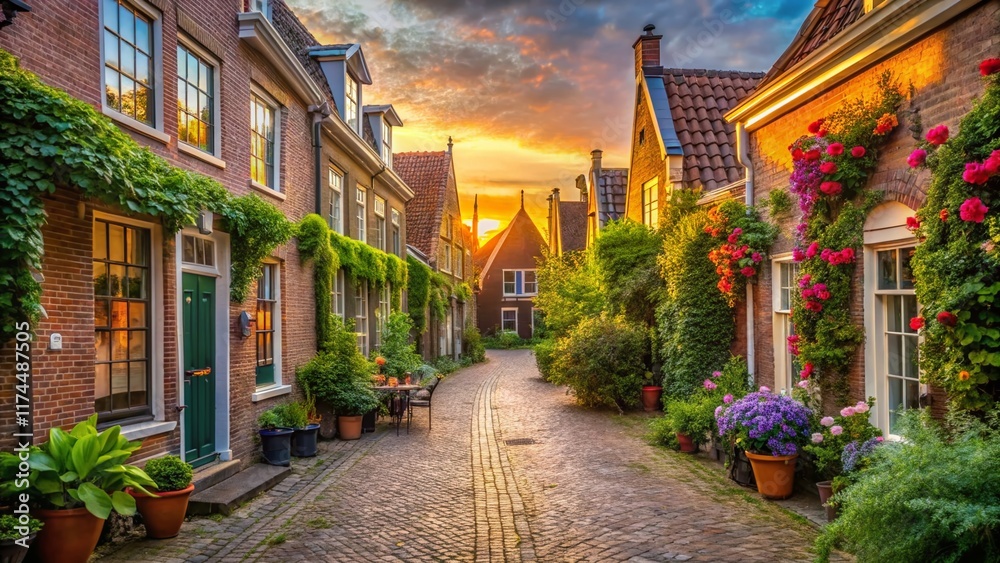 Fototapeta premium Charming Dutch Street Scene, Amersfoort, Netherlands - Historic Architecture and Cobblestone