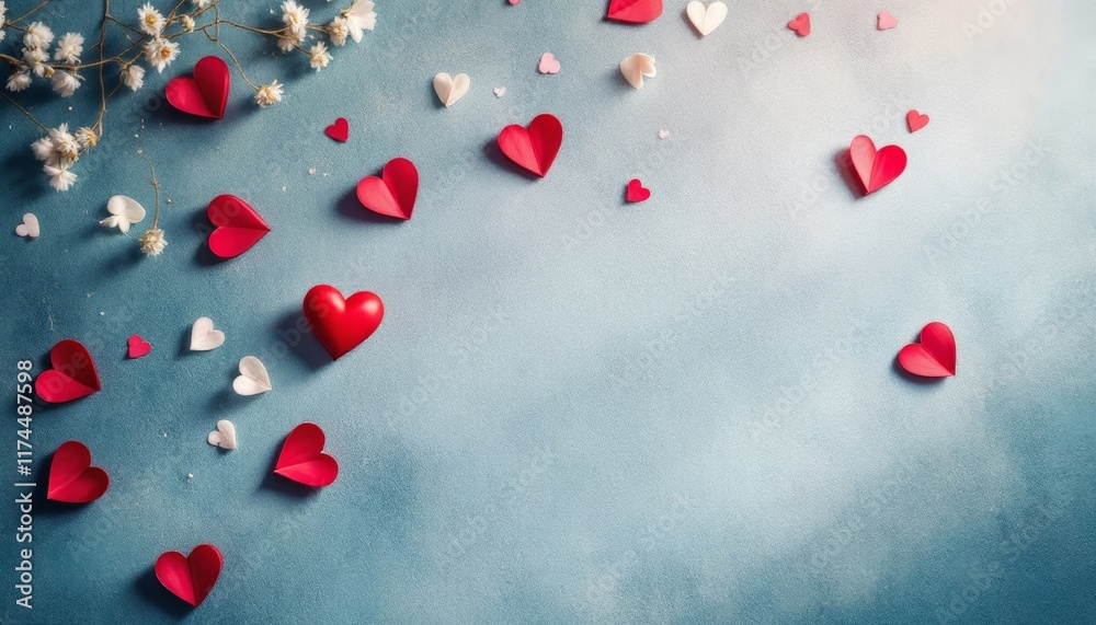 red hearts on snow