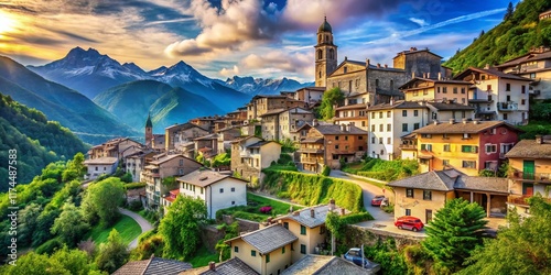 Charming Glorenza, Italy: Picturesque Alpine Village with Copy Space photo