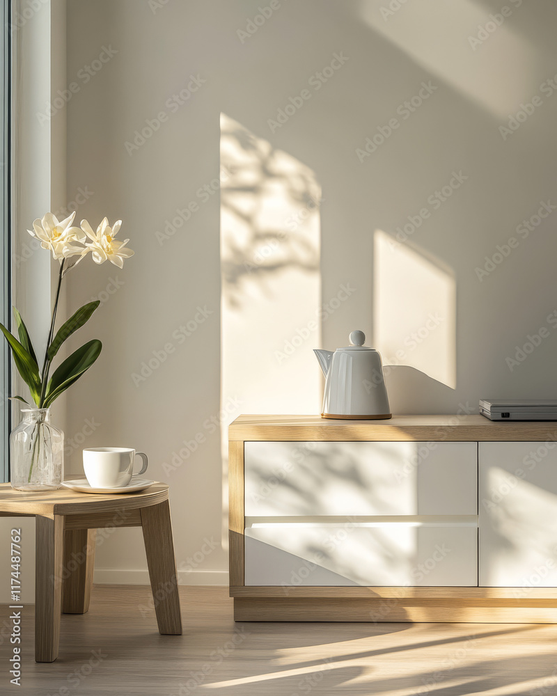 Fototapeta premium Cozy interior with natural light and simple decor in modern living space