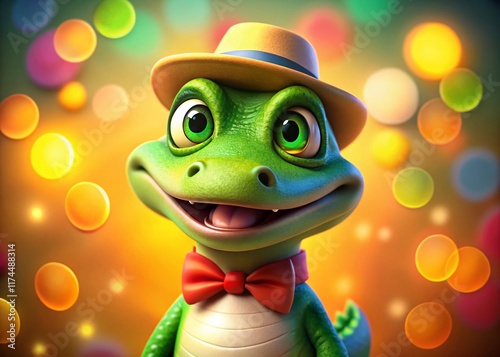 Cheerful Green Crocodile Cartoon Character, Happy Reptile Mascot, Friendly Swamp Creature Illustration photo