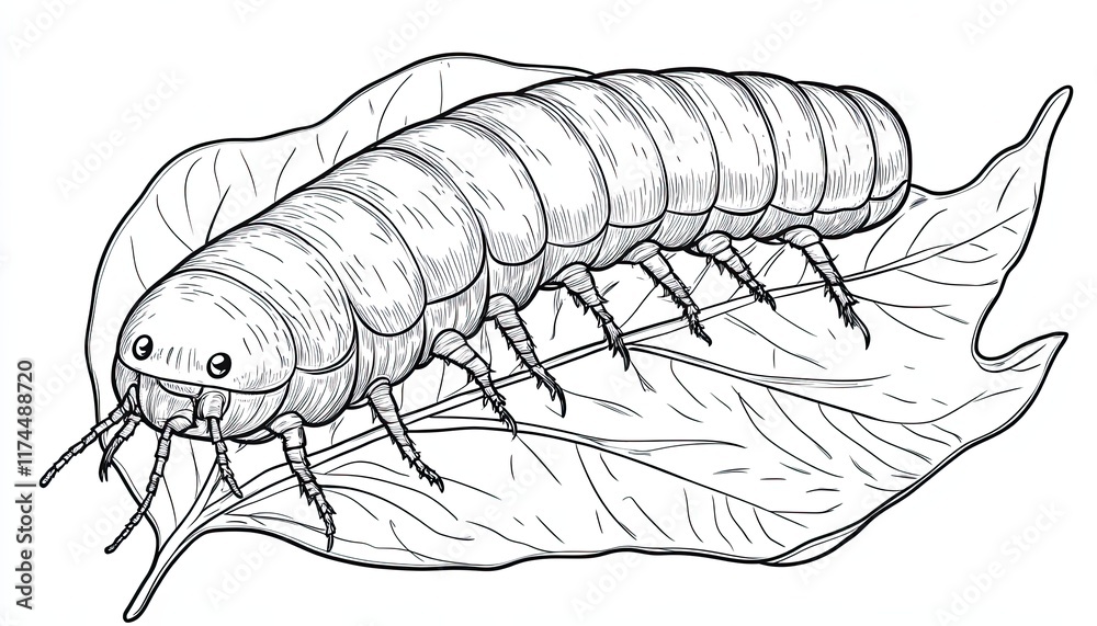 A cute caterpillar crawls on a leaf. This charming line art is perfect for children's books, coloring pages, or nature-themed designs. A cute caterpillar crawls on a leaf. This charming line art is perfect for children's books, coloring pages, or nature-themed designs.