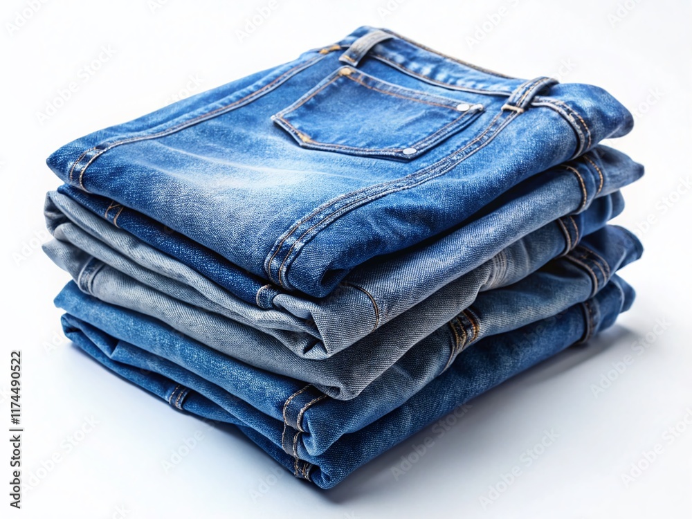 Classic Light Stonewash Denim Jeans, White Background Stock Photo Classic Light Stonewash Denim Jeans, White Background Stock Photo