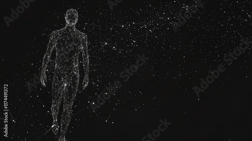 Abstract Low Poly Wireframe Human in Starry Space with Connections.

 photo