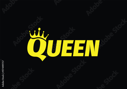 A Queen word with crown. Lettering text vector design