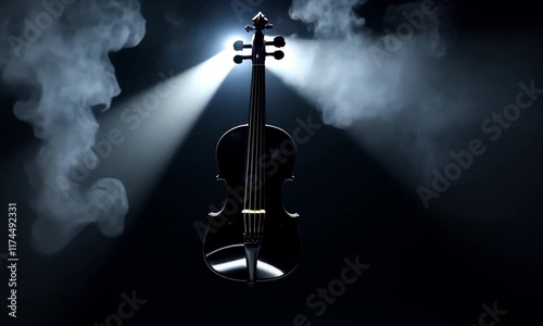 Black violin in smoky dark background.