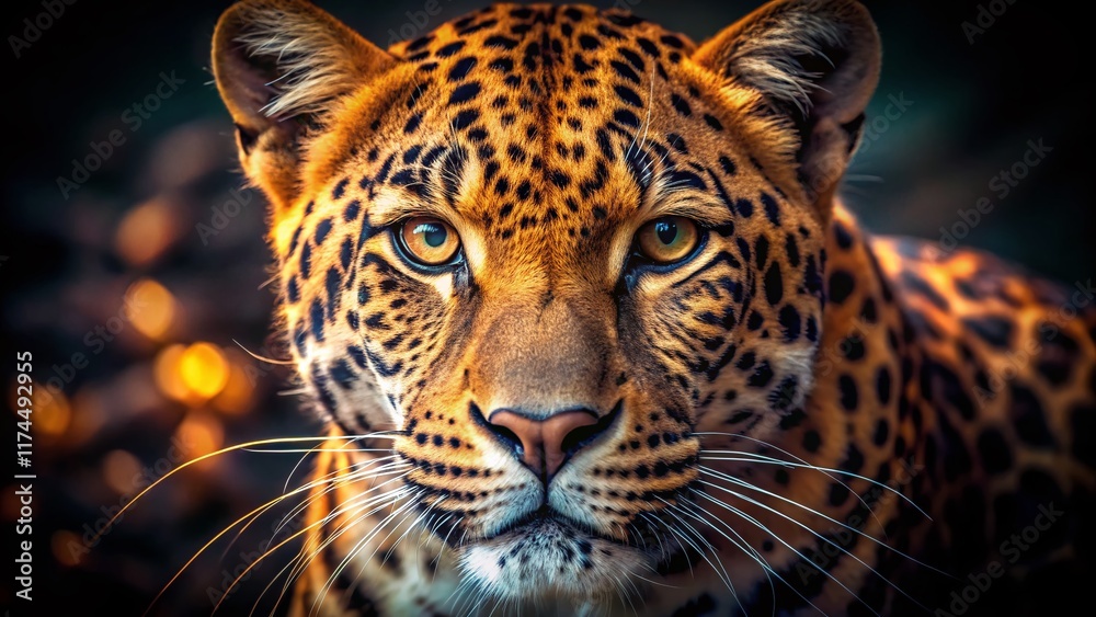 Fototapeta premium Close-Up Leopard Portrait: Low Light Wildlife Photography