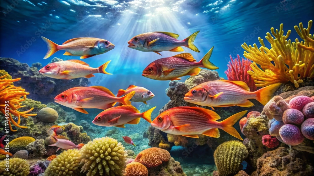 Vibrant Underwater Scene with Colorful Fish Vibrant Underwater Scene with Colorful Fish