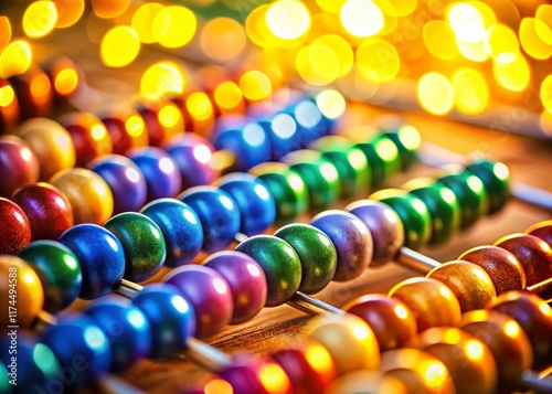 Close-up of Antique Abacus with Bokeh Background - Stock Photo photo