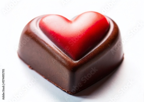 Close-up of Gourmet Chocolate with Red Heart Decoration on White Background