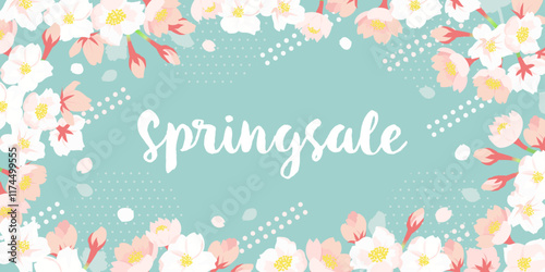 春のセールデザイン 桜フレームと文字 ( ベクター背景素材 バナー )