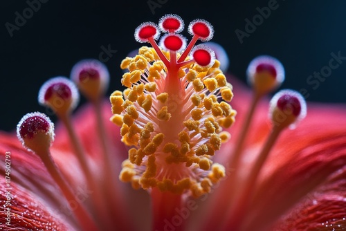 Closeup of vibrant flower stamens with glowing orange hues photo