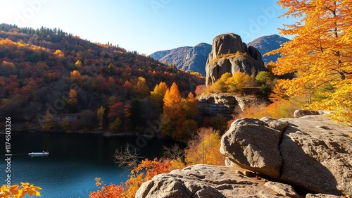 Fall Foliage at Chimney Rock, Lake Lure, NC - Breathtaking Autumn Scenery photo