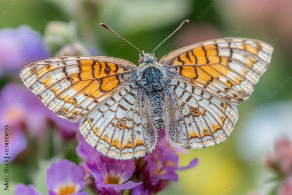 Obraz premium Butterfly resting on a vibrant flower in a sunny garden