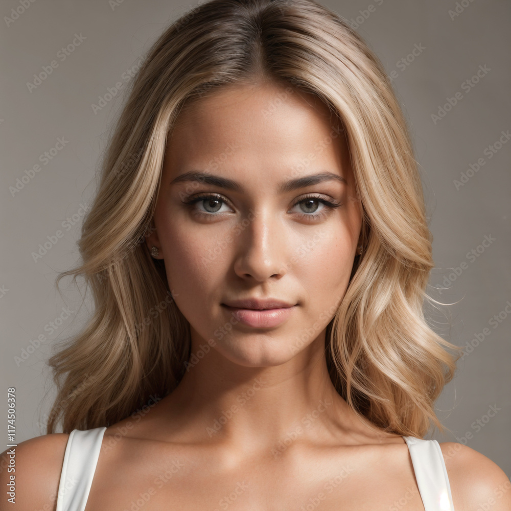 Portrait of a Beautiful Blonde Woman with Natural Makeup and Elegant Hairstyle Portrait of a Beautiful Blonde Woman with Natural Makeup and Elegant Hairstyle