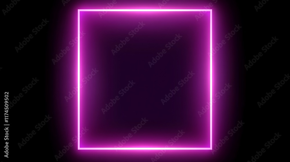 Fototapeta premium Glowing Purple Neon Rectangular Frame On Black Background