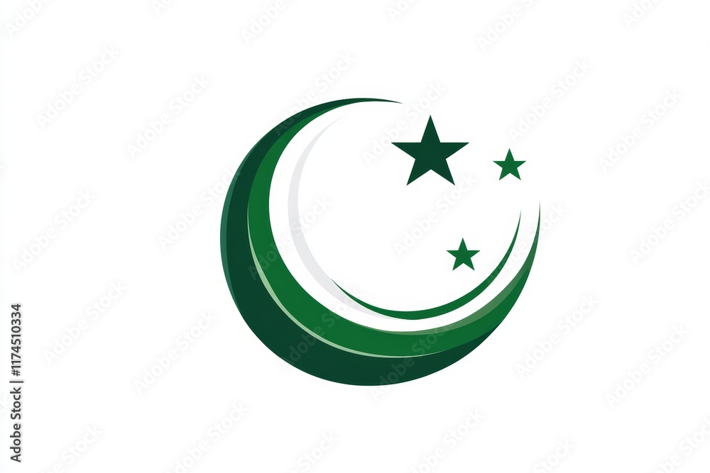 Green crescent and stars emblem on white background Green crescent and stars emblem on white background