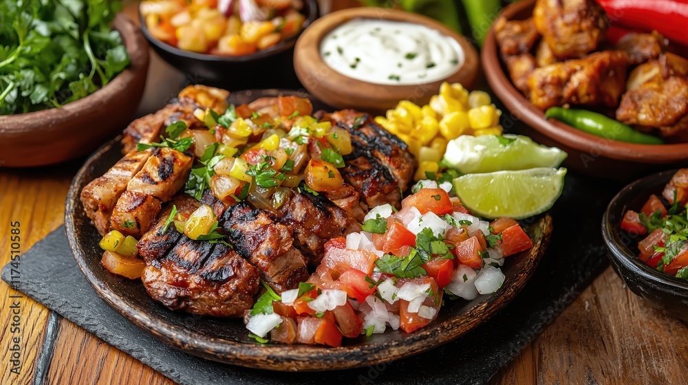 Grilled Chicken with Fresh Salsa and Lime on a Rustic Table Grilled Chicken with Fresh Salsa and Lime on a Rustic Table