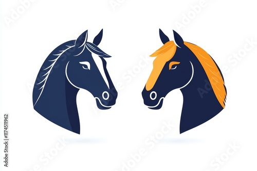 Stylized illustrations of two horses facing each other with contrasting manes photo