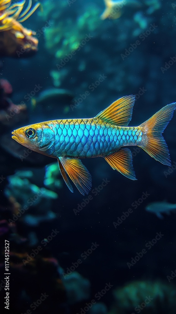 Naklejka premium Vibrant graceful swimming fish underwater scene coral reef wildlife marine environment close-up aquatic beauty