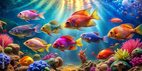 Colorful Tropical Fish Swimming in Coral Reef