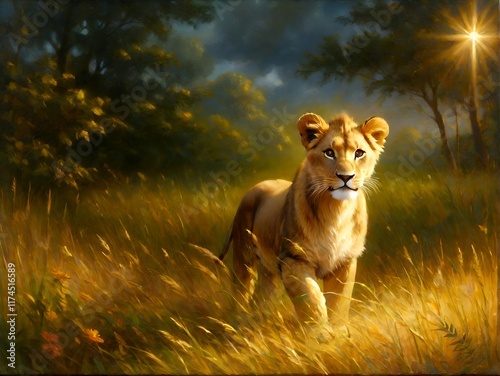 lion in the meadow