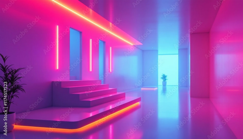 purple corridor with columns