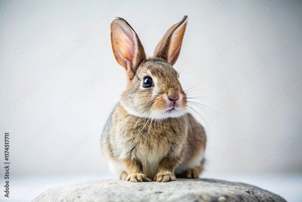 Obraz premium Curious Rabbit on Smooth Stone: Minimalist Macro Photography