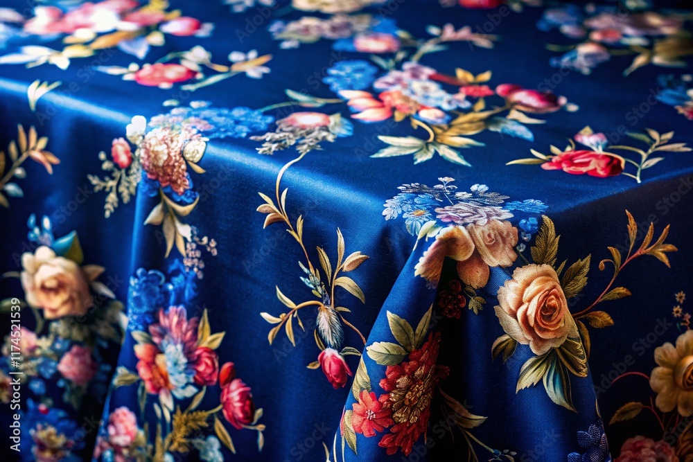Fototapeta premium Dark Blue Chintz Tablecloth Texture - Elegant Background for Photography