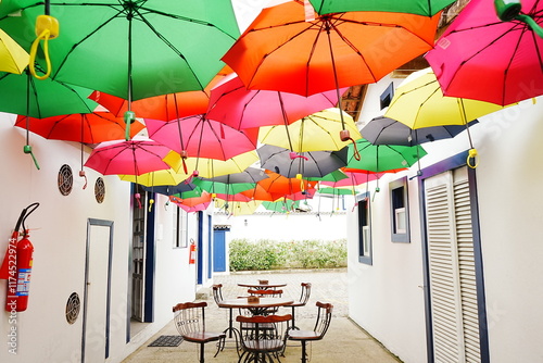 Obraz na płótnie Umbrella Sky in Paraty, Rio de Janeiro, Brazil - ブラジル リオデジャネイロ アンブレラスカイ w salonie