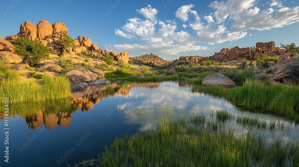 Reflective Oasis in a Rocky Landscape Reflective Oasis in a Rocky Landscape