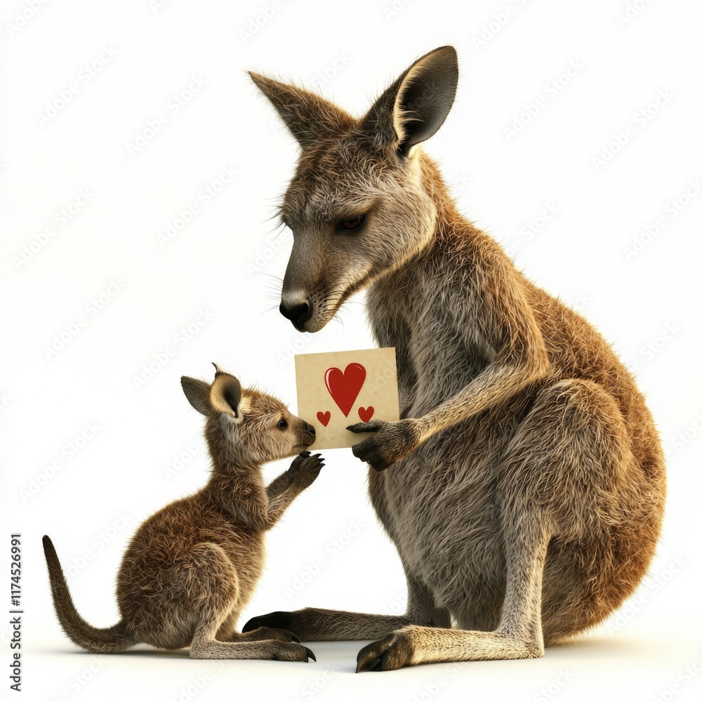 Heartwarming Moment Between Kangaroo and Baby Holding Love Card, Perfect for Family or Friendship Themes Heartwarming Moment Between Kangaroo and Baby Holding Love Card, Perfect for Family or Friendship Themes