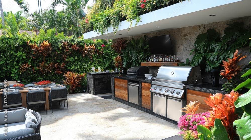 Obraz premium Tropical Outdoor Kitchen, Dining, Relaxation
