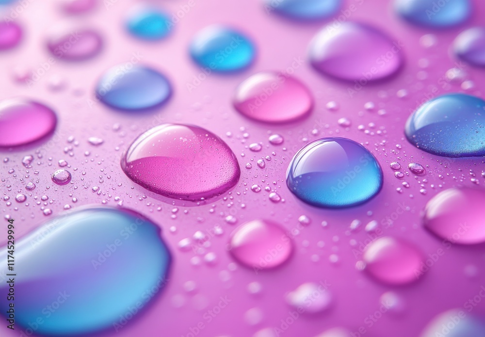 A close up of a pink and blue surface with many small drops of water A close up of a pink and blue surface with many small drops of water