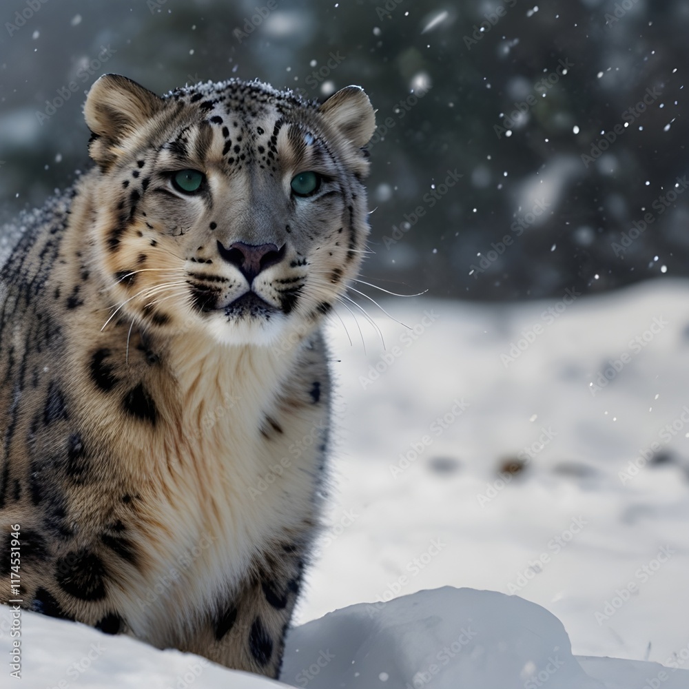 Fototapeta premium snow leopard in snow