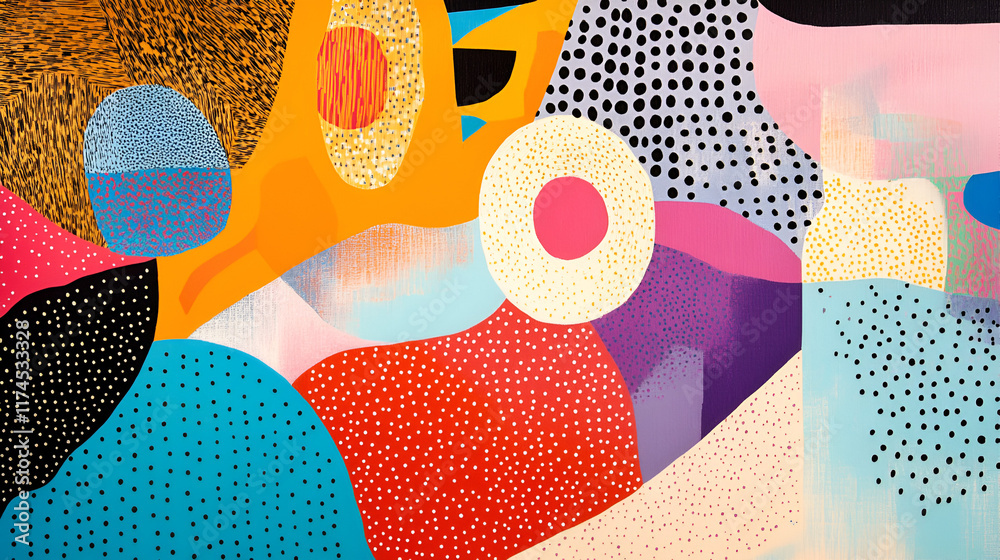 Fototapeta premium Vibrant Abstract Shapes: A captivating interplay of colors and textures. Bold, organic forms dance across the canvas, creating a visually stimulating and energetic artwork. 