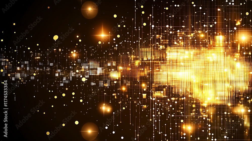 Naklejka premium Golden Abstract Network Digital Data Flow