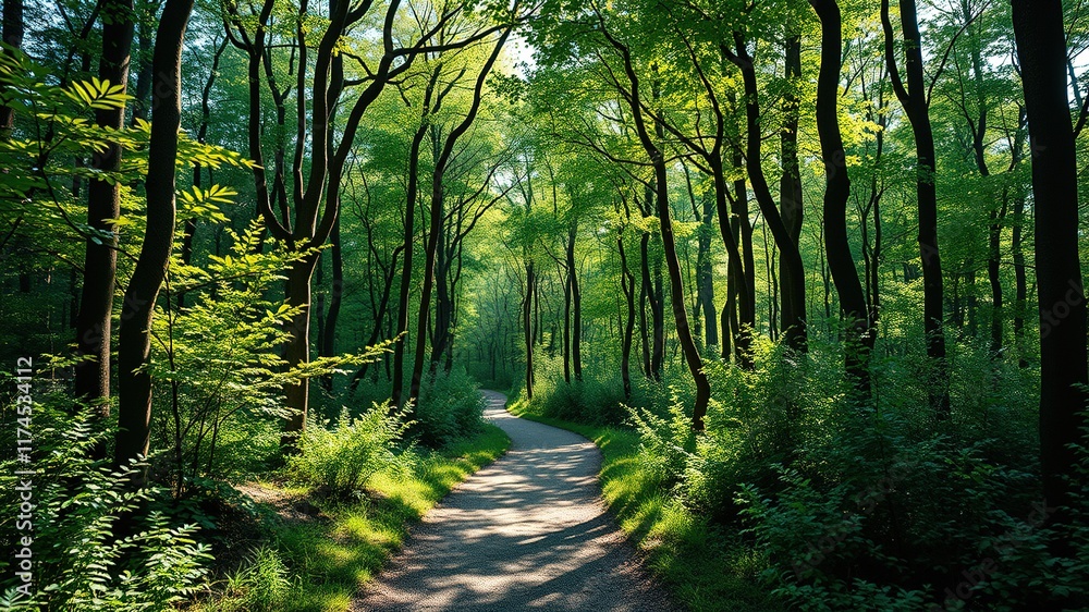 Fototapeta premium Lush Hiking Trail Through Flourishing Forest