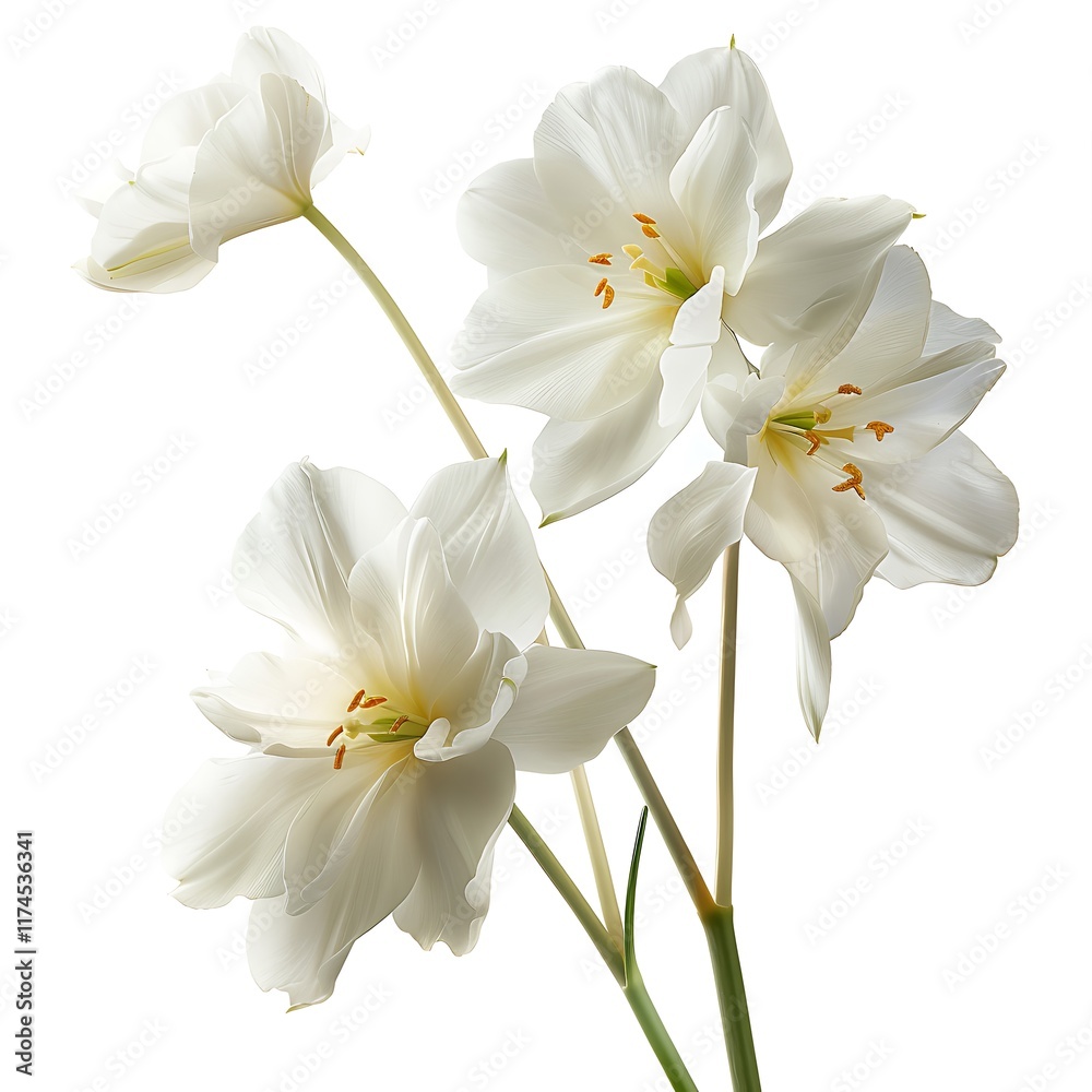 Obraz premium White lily flowers isolated on white background. Closeup. Nature.