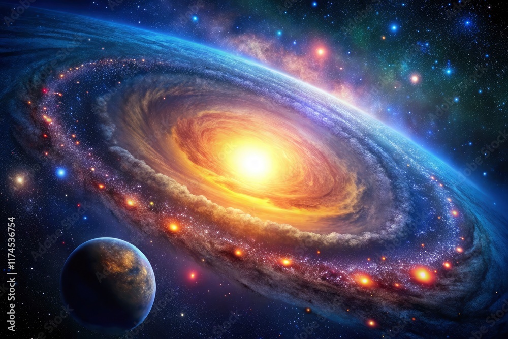 Obraz premium Deep space, starry night: AI paints a cosmic masterpiece of swirling galaxies.