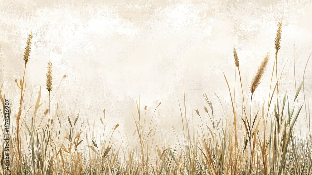 Fototapeta premium A serene landscape featuring tall grasses against a soft, muted background, evoking tranquility and natural beauty.