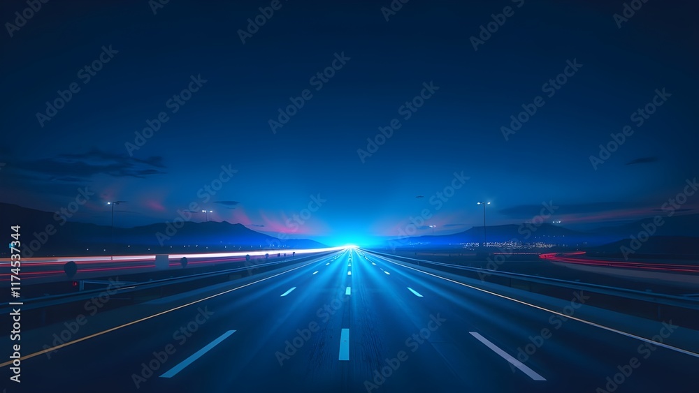 Obraz premium A surreal vision of a highway bathed in a kaleidoscopic glow of neon lights.