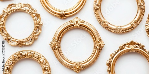 Wallpaper Mural Set of round frame, Victorian age gold on white background Torontodigital.ca