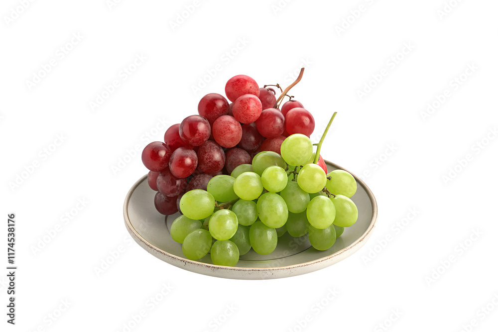 Fresh and Plump Red and Green Grapes on Plate with Transparent Background - A Juicy and Healthy Snack Option Fresh and Plump Red and Green Grapes on Plate with Transparent Background - A Juicy and Healthy Snack Option