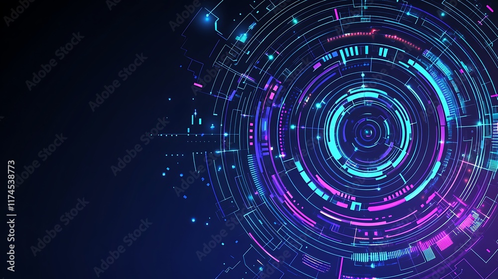 Obraz premium Abstract Neon Technology Circular Design Artwork